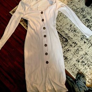 White button front knit dress